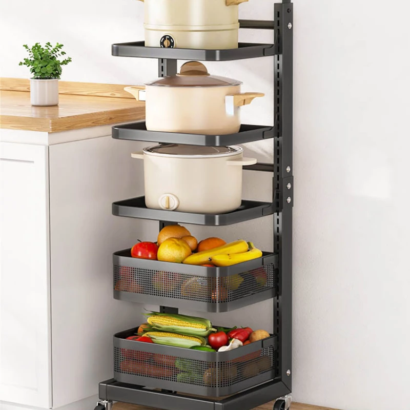 

Kitchen Pot Rack Multi-Layer Storage Rack Floor-Standing Household Vegetables Pot Rack Multi-Functional Mobile Cookware