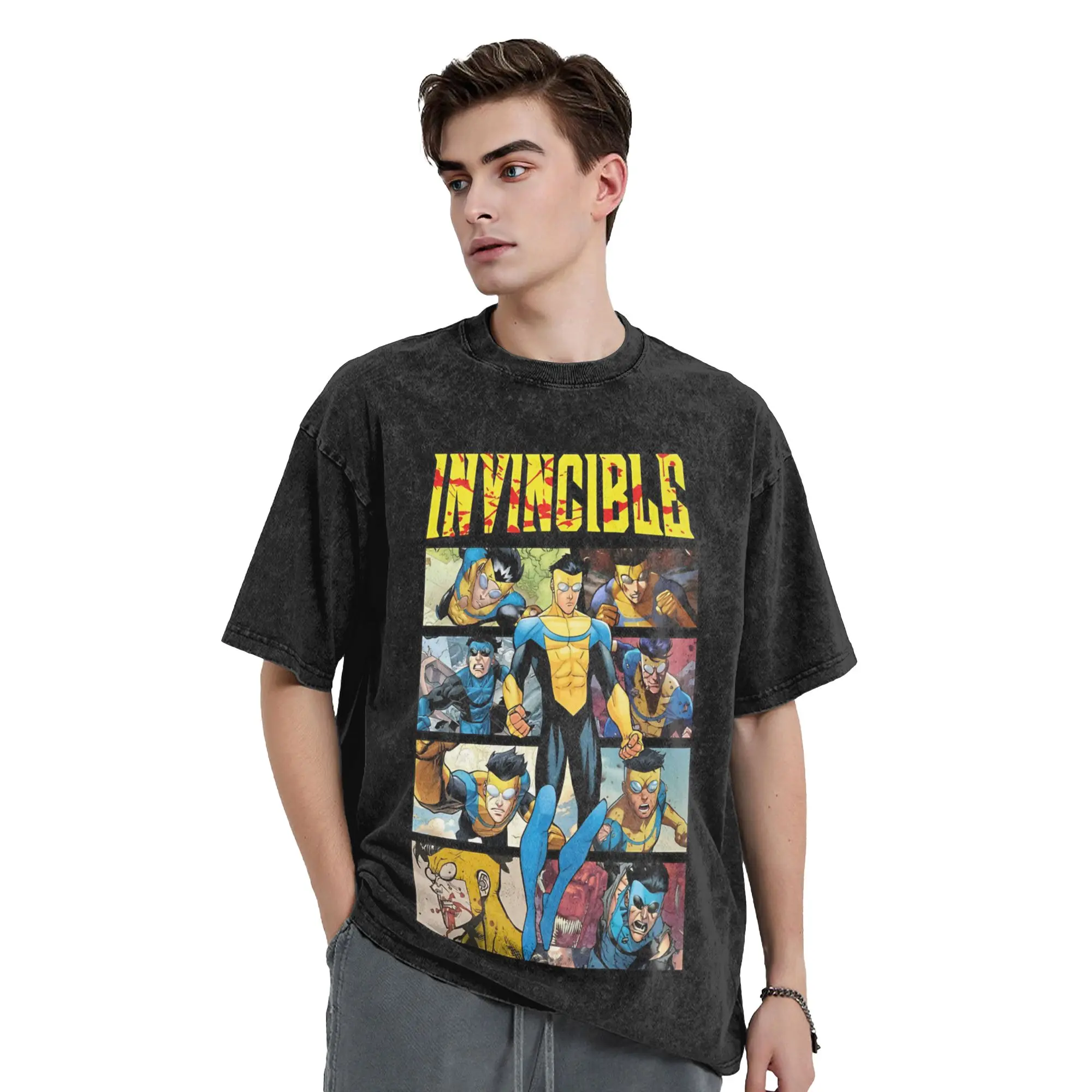 Novelty Invincible Comic Retro  Vintage Washed T Shirt For Men Women Round Neck Short Sleeve Clothes  100%Cotton Summer Tops