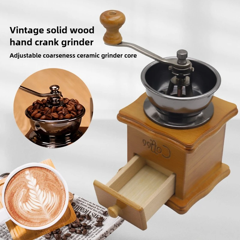 

1PCS Vintage Manual Coffee Grinder and Spices Suitable for Israel Burr Wooden Hand Crank Classic Battery Style Bellows Bincoo
