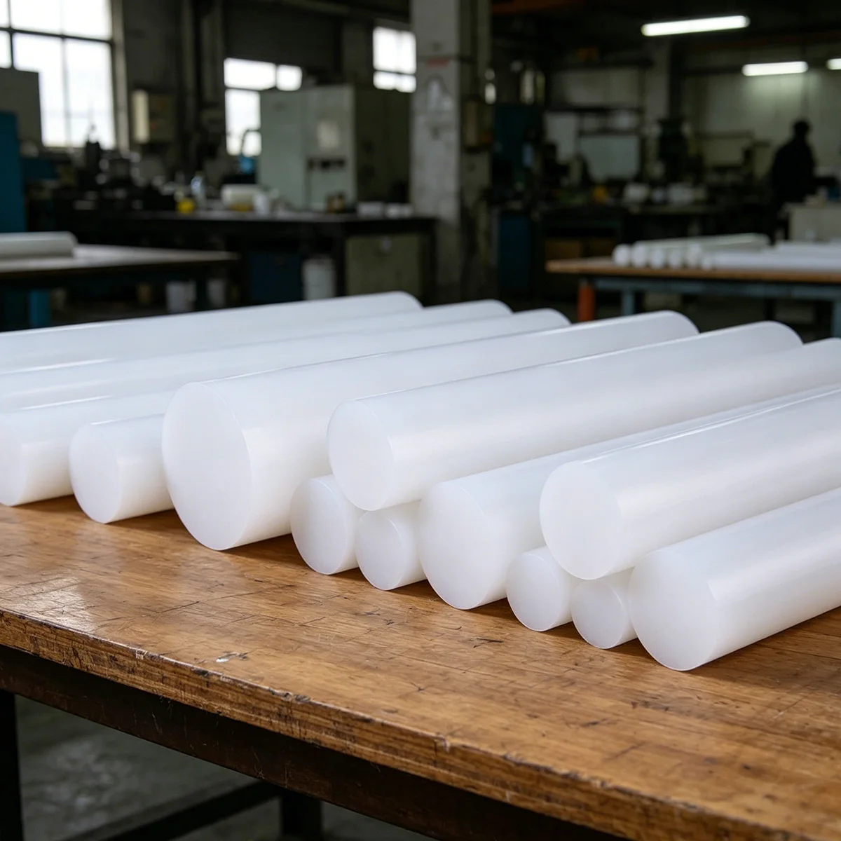 White PP Polypropylene Solid Rod 500mm Dia 8-50mm Wear Resistant Plastic Bar CNC Machinable