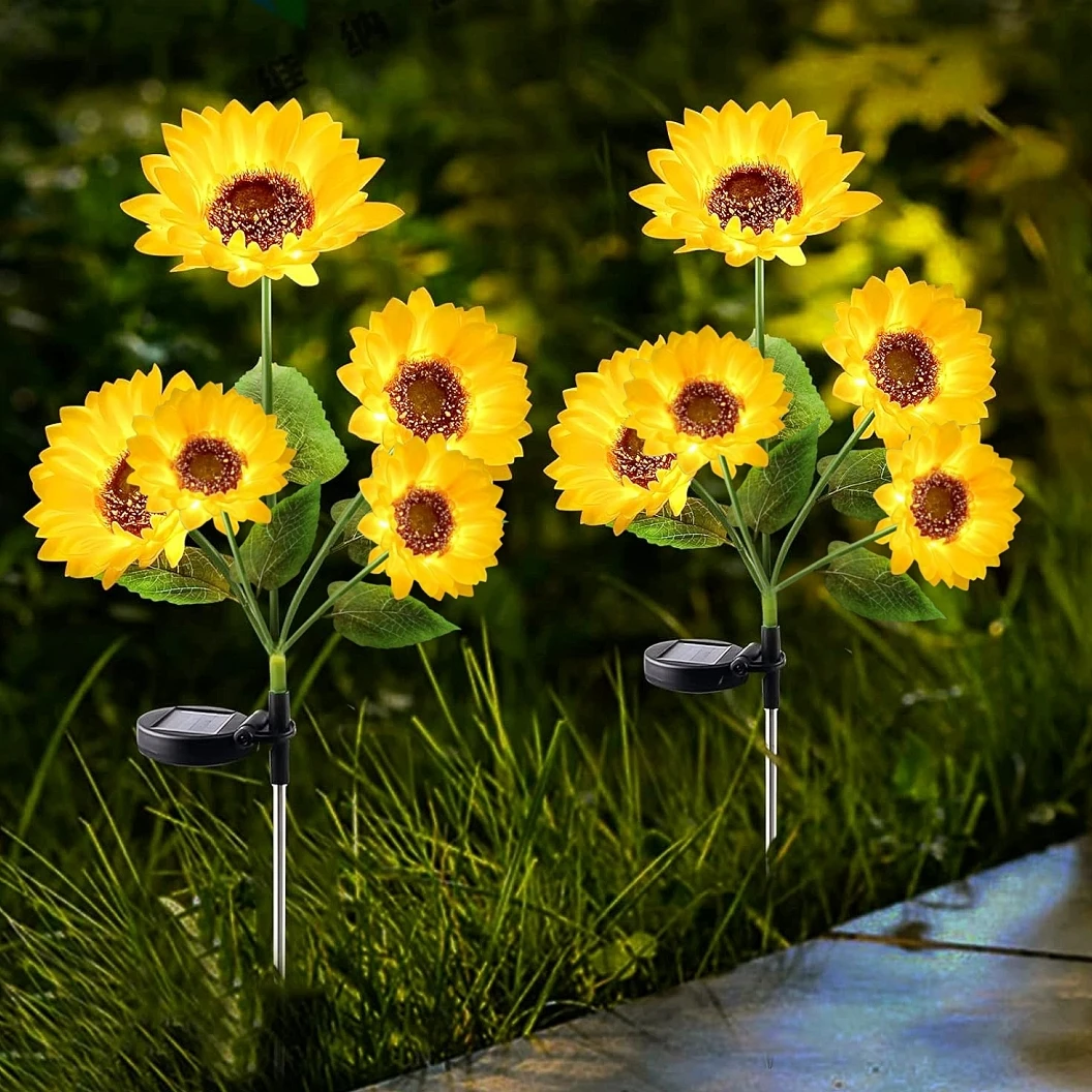 

1Pack/2Pack Solar Garden Lights With 5 Sunflower Lights, Stake Lights Bright Outdoor Solar Lights, For Yard Patio Outdoor Garden