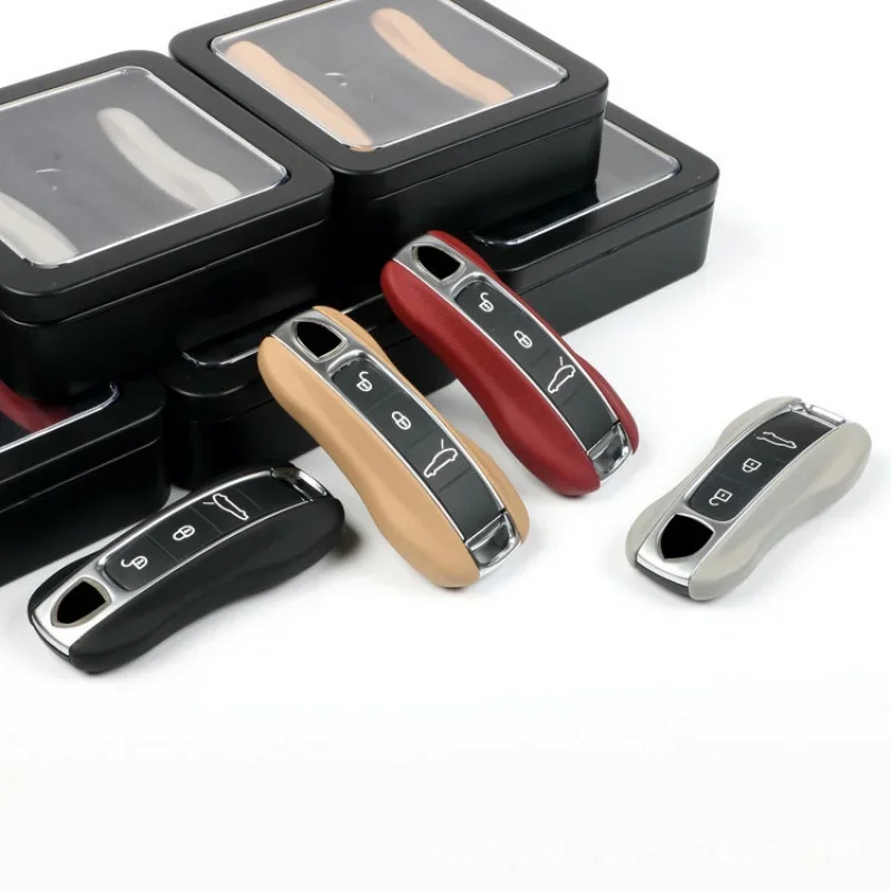 Leather Car Smart Key Cover Case Fob For Porsche 911 Macan Boxster Cayenne Panamera Taycan Cayman 971 9YA 718 Key Shell