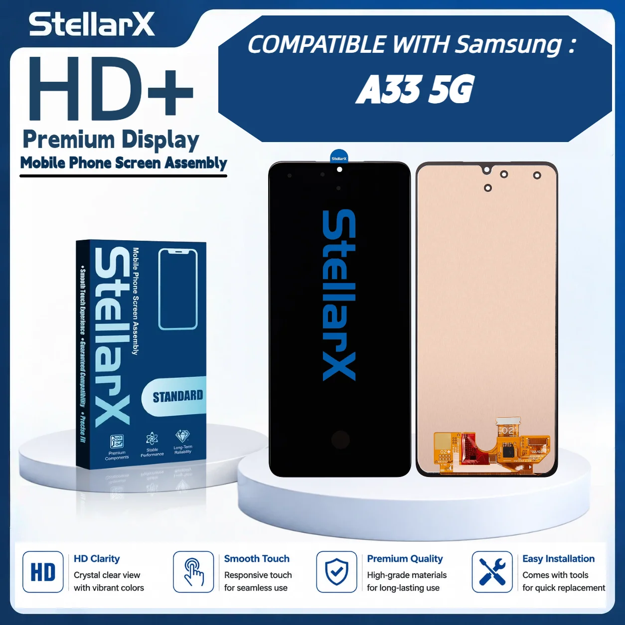 StellarX HD+ High Resolution Display Screen Replacement for Samsung A33 5G LCD Assembly Without Frame with free tools