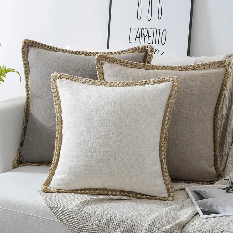 

Solid Color Linen Ruffled Edge Nordic Light Luxury Pillow Cushion Cover Home Decorative Pillow Covers Cojines 45x45cm