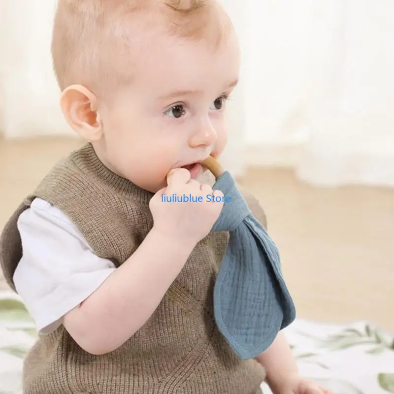 Natural faia bebê mordedor orelha coelho recém-nascido dentição anéis pulseira algodão infantil molar 62cf