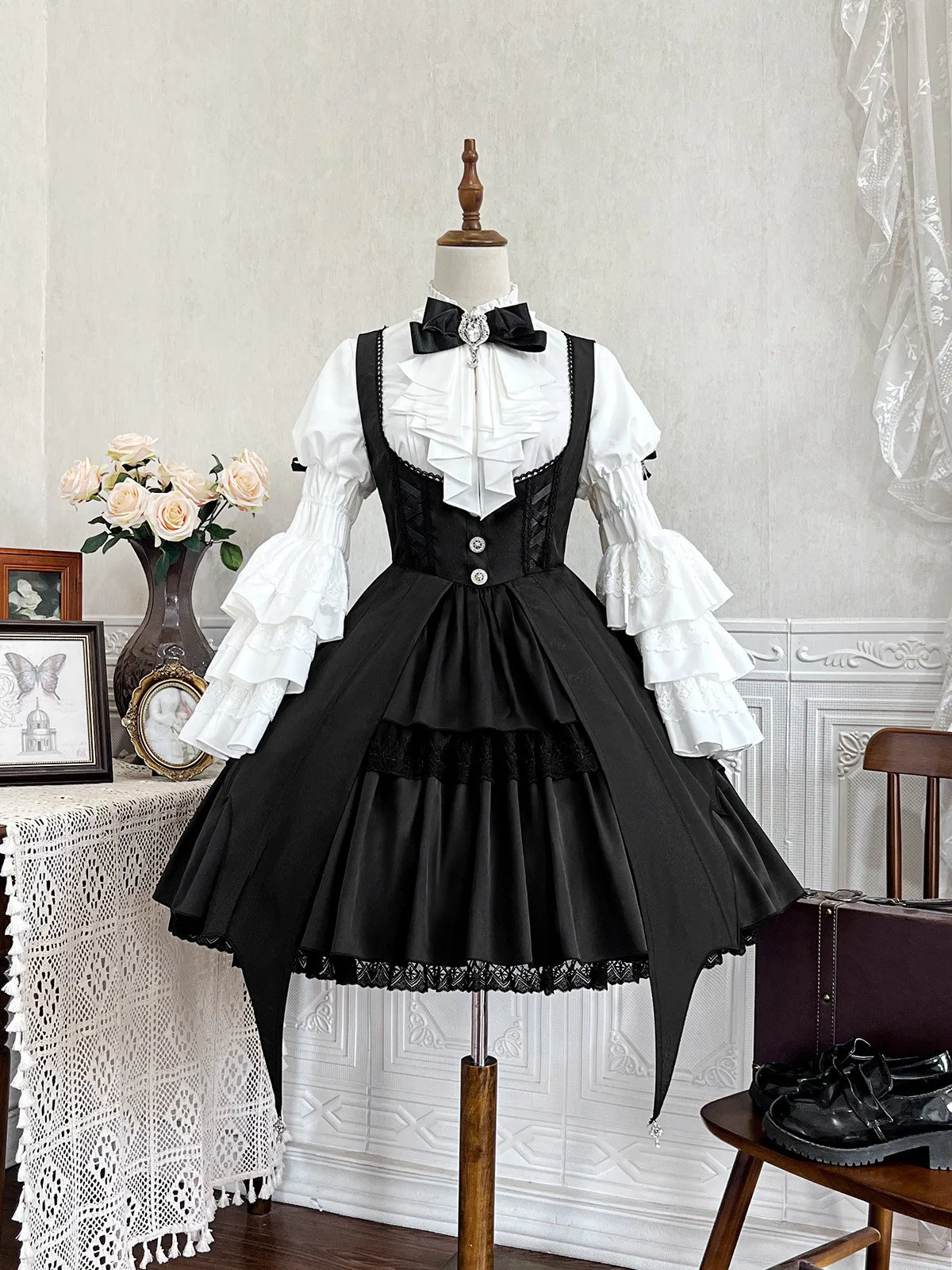 Robe OP à manches longues style western, tenue quotidienne de style gothique magique pour fille, style sombre, nouvelle robe de sorcière Lolita, Halloween