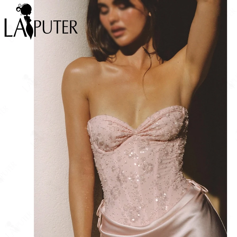 الوردي حورية البحر فساتين السهرة قبالة الكتف الجوفاء حبة الدانتيل مشد مساء اللباس Ruching فلوي الساتان صالح الفرنسية رومانسية اللباس الرسمي #3