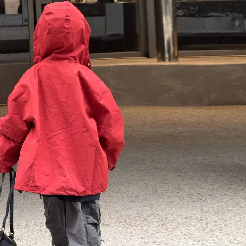 Children's Hooded Jacket Trendy Cool Hooded Red Loose Casual Top Boys Jacket 2026 Spring and Autumn New
