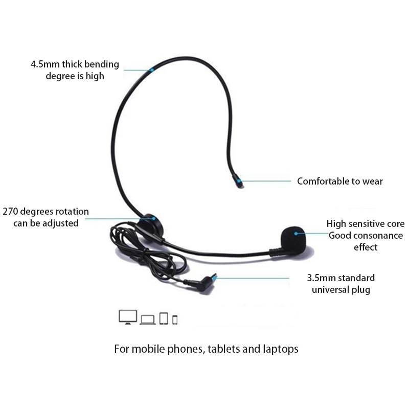1PC Portable Head-mounted Headset Microphone With 3.5mm Plug Wired Headset Mic For Guide Lecture Speech Teaching Meeting
