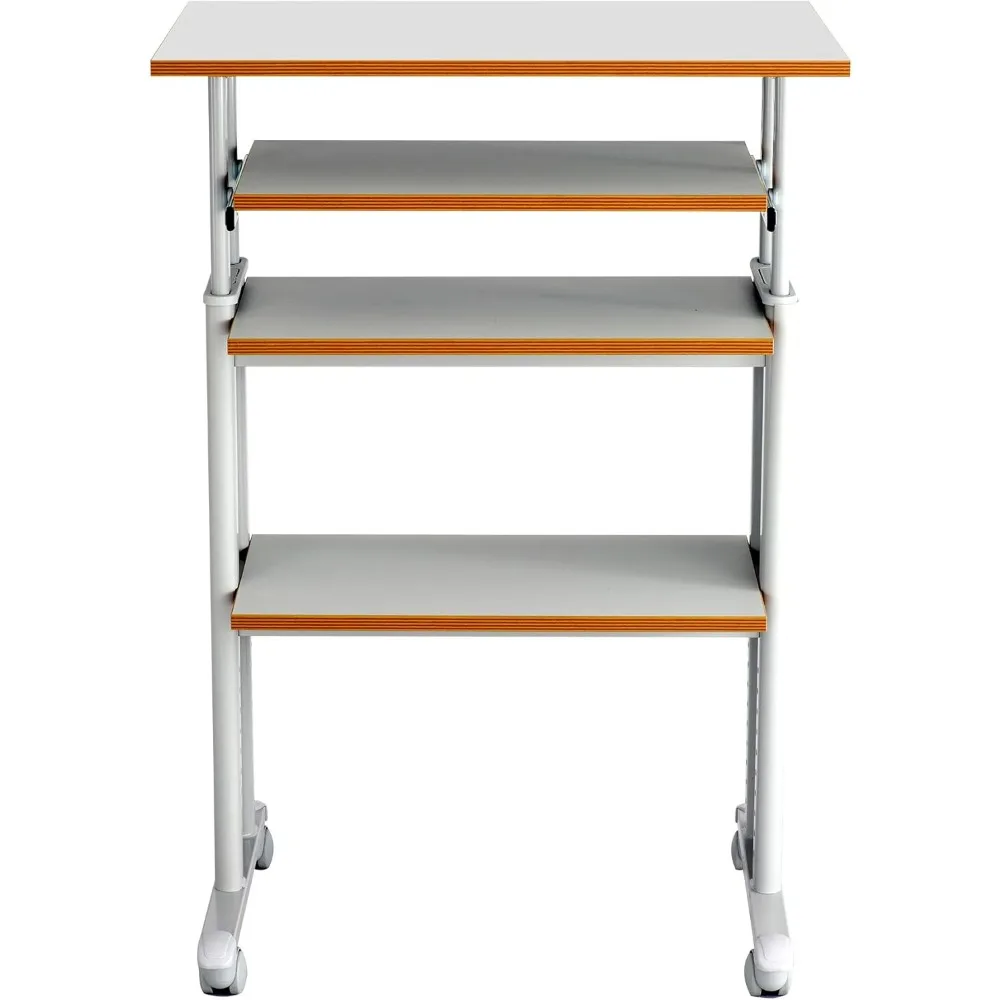 Muv Adjustable-Height Desk with Keyboard Shelf, Steel Frame, Laminate Work Surface, Mobile on 4 Wheels