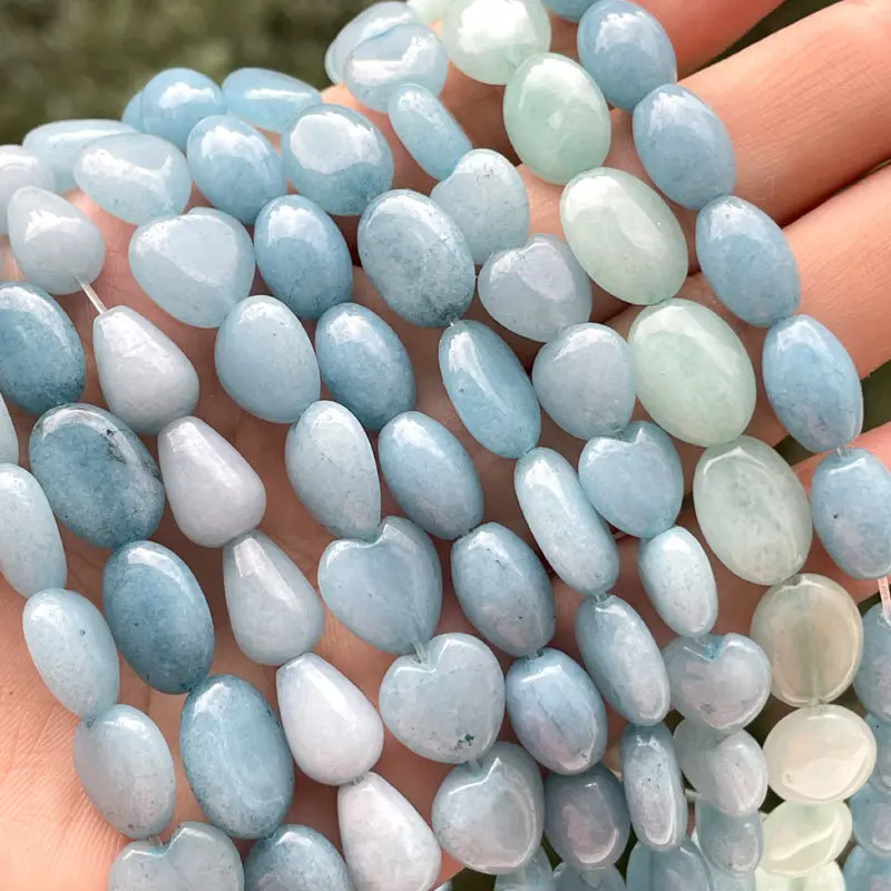 Oval Heart Olivary Teardrop Aquamarines Jades Stone Spacer Beads for DIY Accessories Charm Bracelet Necklace Jewelry Making 15\