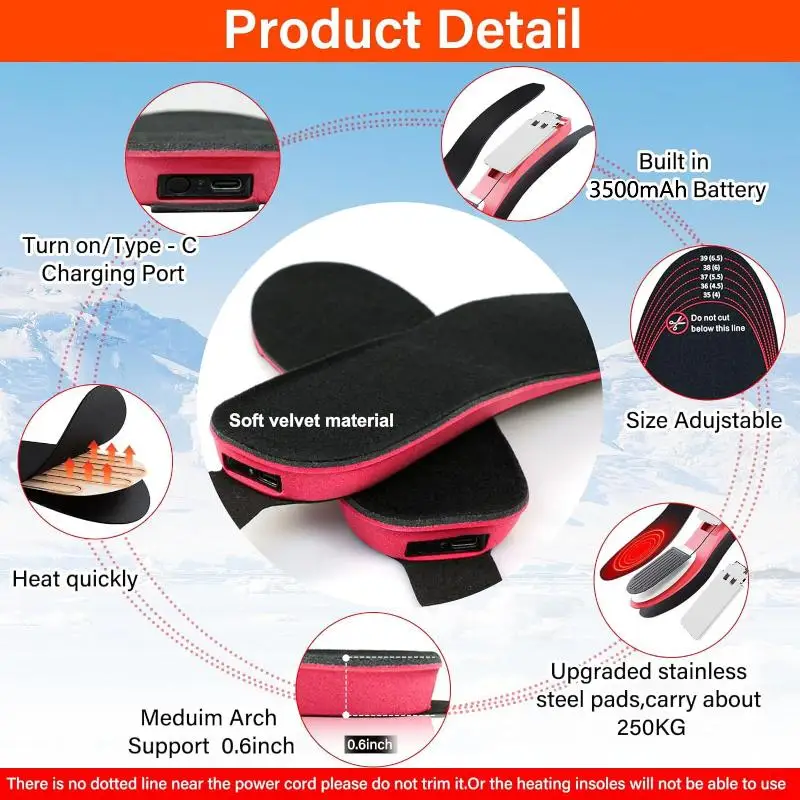 APP التحكم الذكية ساخنة النعال القدم الاحترار وسادة لفصل الشتاء التخييم في الهواء الطلق التزلج قابل للتعديل درجة الحرارة قدم التدفئة منصات الأحذية #4