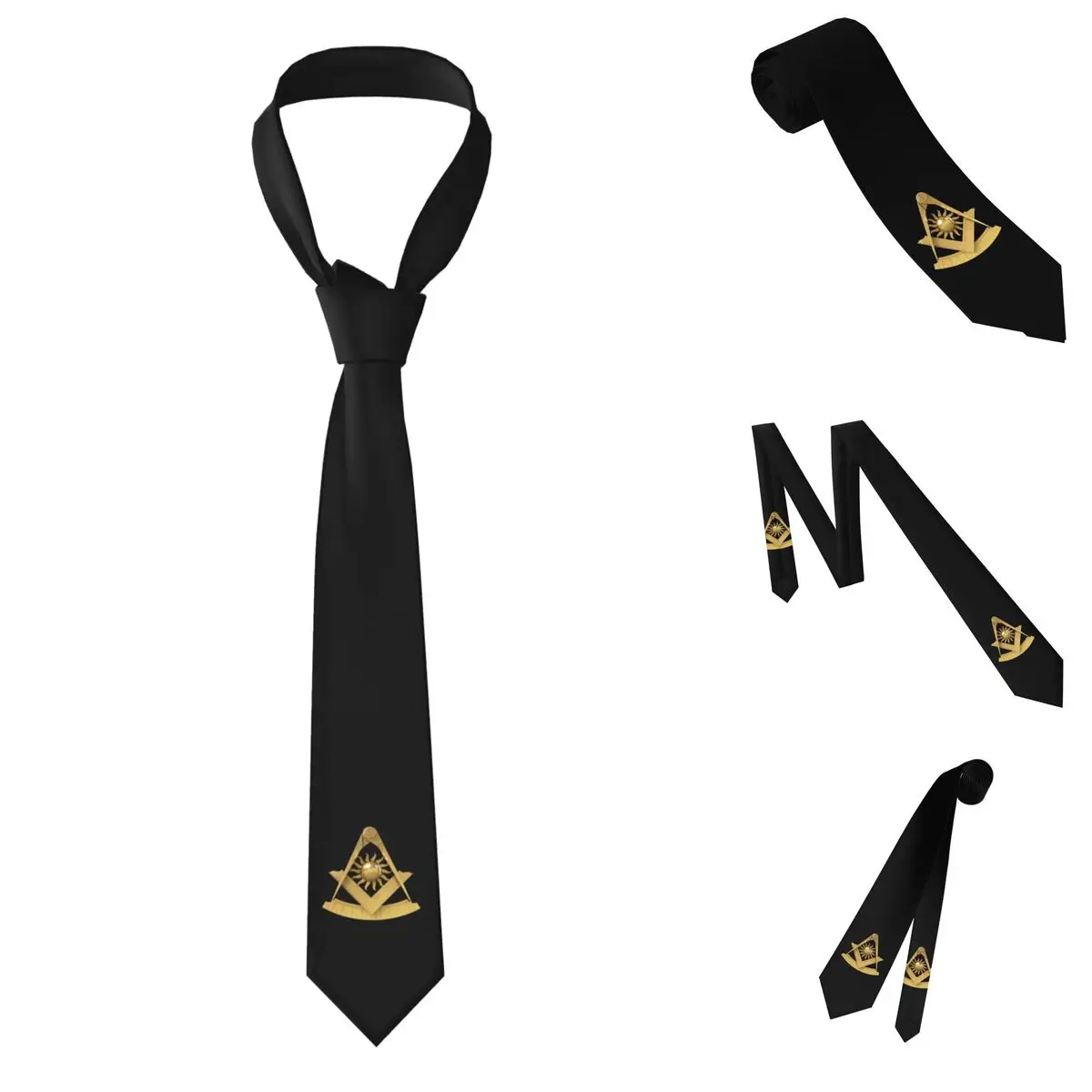 Freemason Gold Square Compass Necktie for Men Silk Polyester 8 cm Neck Ties Wedding Business Tie Casual Gravatas