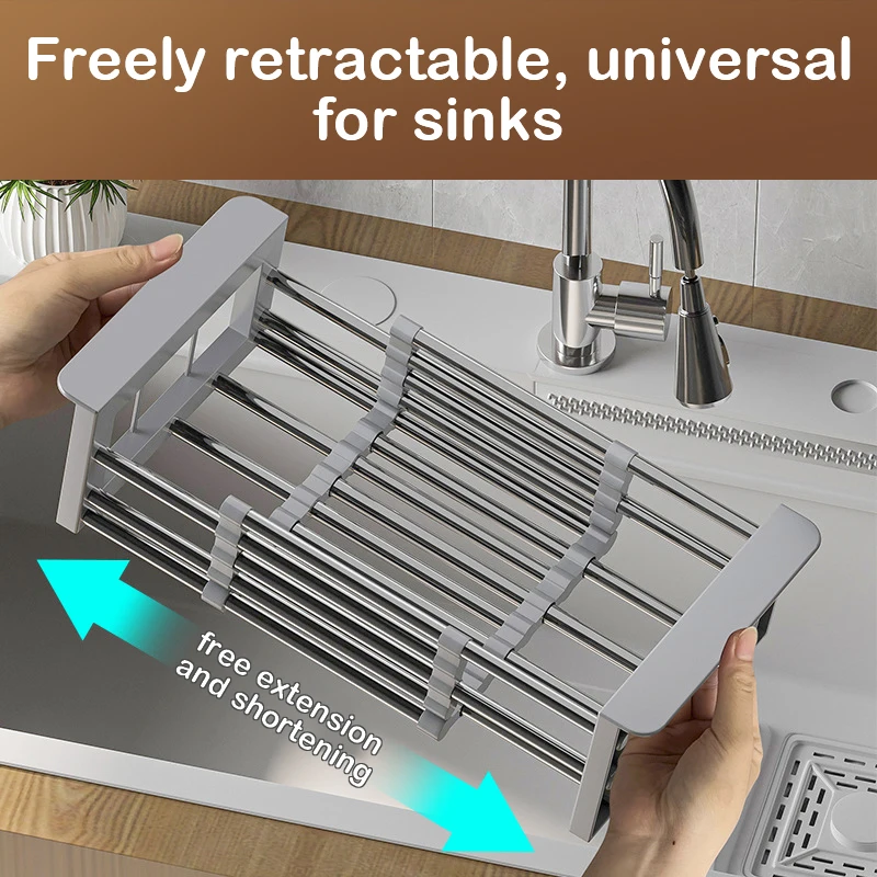 Retractable Drain Basket For Kitchen Sink Storage Basket For Washing Fruits And Vegetables Multifunctional Drain Rack