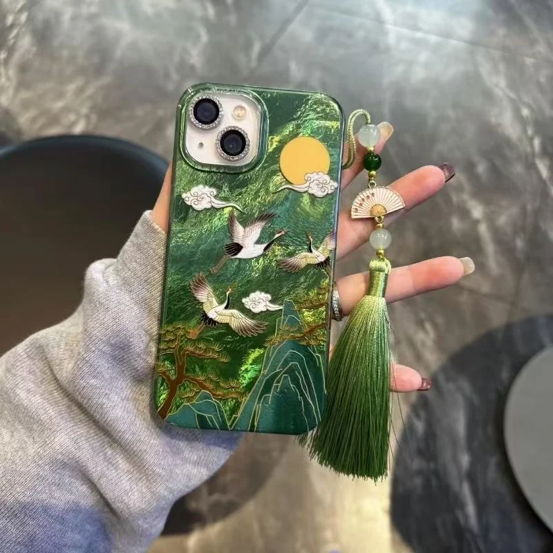 Vortex pattern High Mountain Auspicious Cloud Crane Phone Case For iPhone 17 16 Pro Max 15 14 13 12 11 XS XR X SE 7 8 Plus Cover - náhled 6