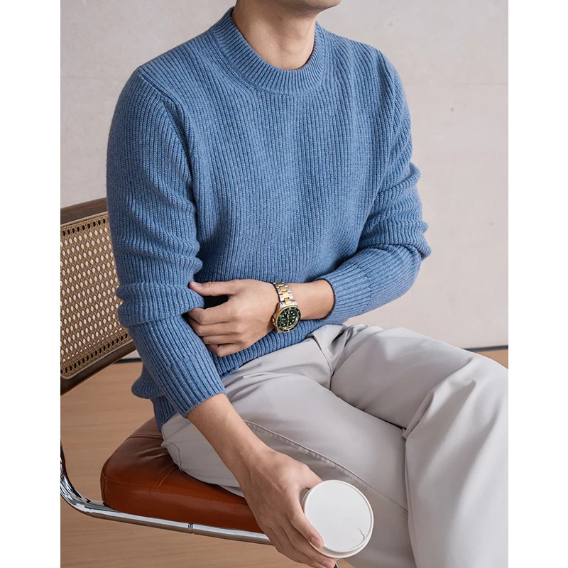 헤비 웨이트 100% 양모 의류 남성 겨울 두꺼운 캐주얼 슬림 핏 스웨터 캐시미어 울 따뜻한 긴팔 점퍼 풀오버