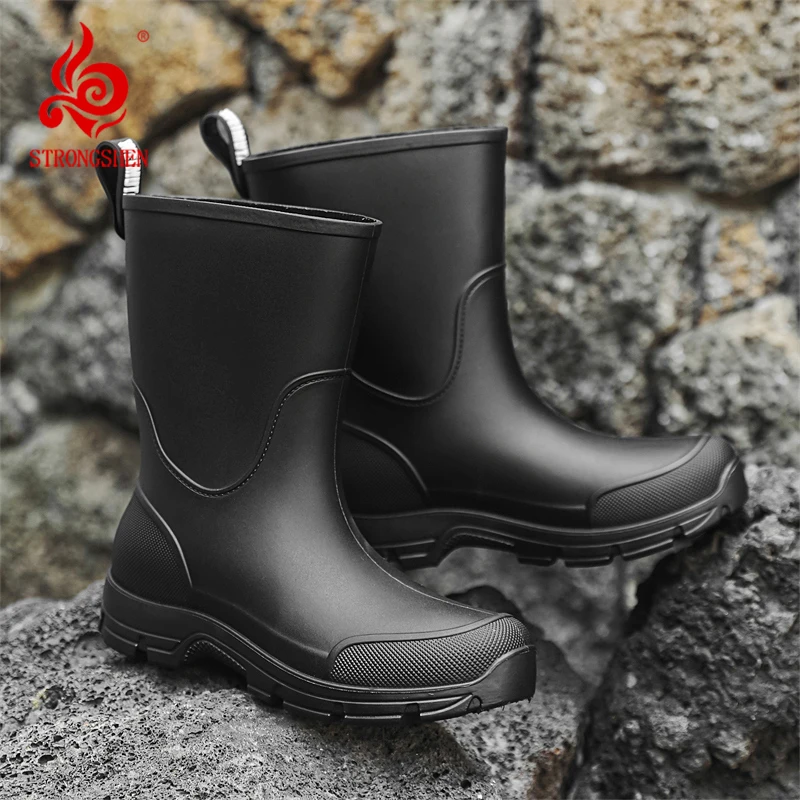 

Men Rain Boots Waterproof Work Shoes Outdoor Anti-slip PVC Water Shoes Fishing Mid-calf Boots Platform Couples Rubber Boots