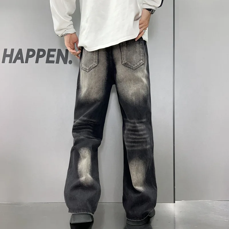 2024 Herbst neue amerikanische gewaschene ausgestellte Jeans Herren lose gerade Trend nostalgische Retro y2k Jeans hose