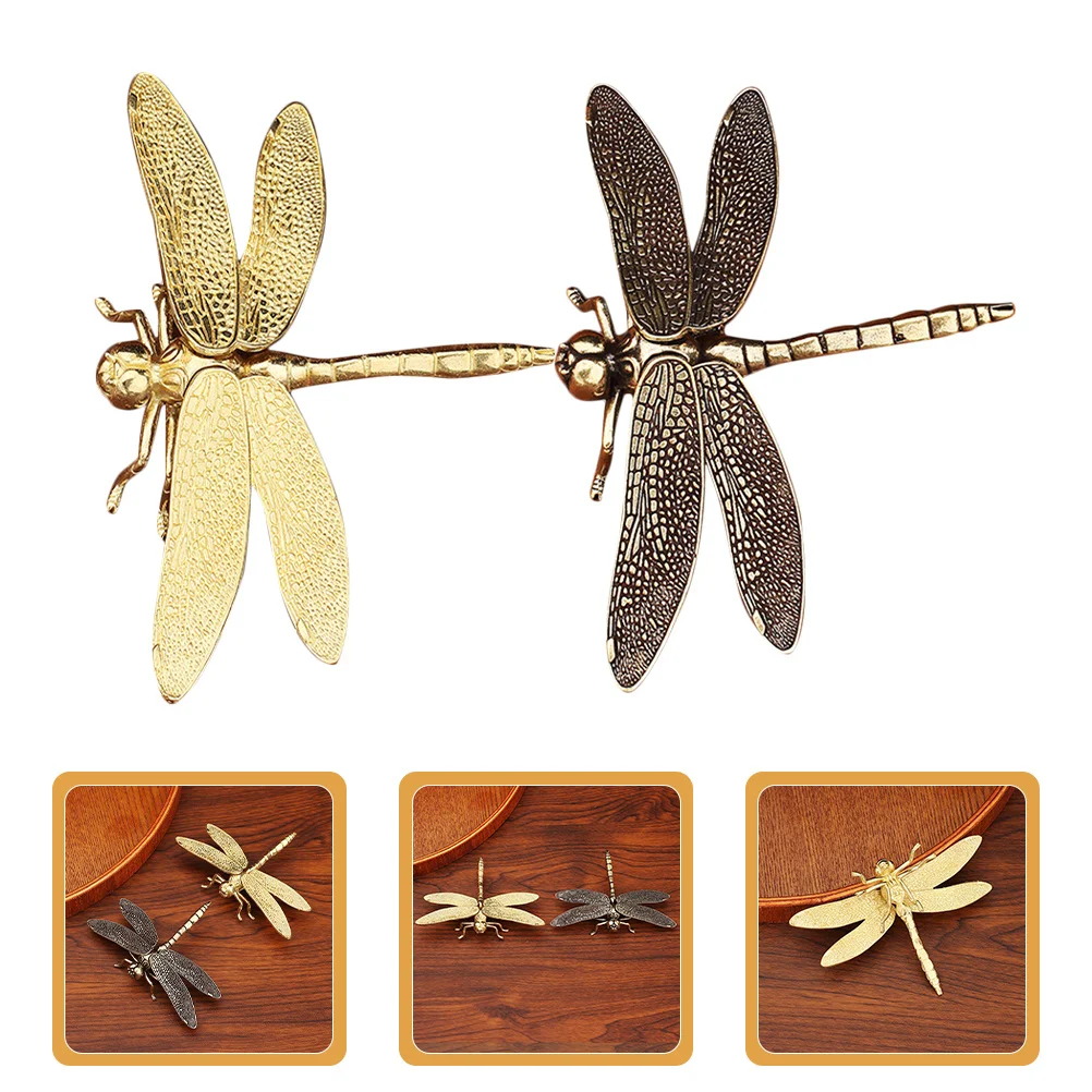 

2Pcs Vintage Copper Dragonfly Ornament Realistic Animal Statue Decorative Retro Copper Crafts Desk Decoration Home Office