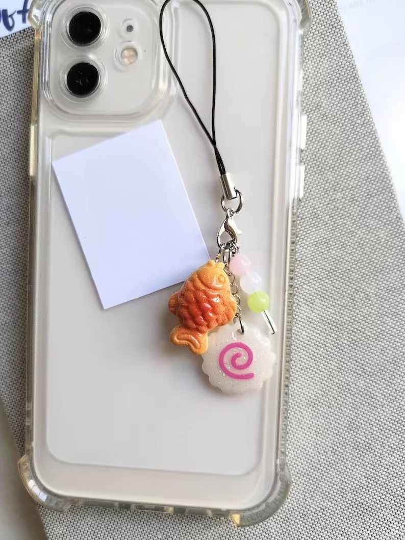 Kawaii Japanese Street Food Taiyaki, Narutomaki Fish Cake, Phone lanyard Keychain, Asian Food Phone Charm,Fish Bread Phone Charm - view 5