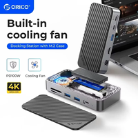 ORICO USB C 12-in-1 Docking Station HUB with Cooling Fan M.2 NVMe SATA SSD Enclosure External 10Gbps HDMI-Com RJ45 SD/TF M2P11