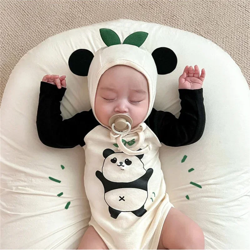 Newborn Baby Boys Girls Bodysuits Clothes Cartoon Panda Kawaii Long Sleeve Onesie Ropa Bebe With Hat Children\'s clothing