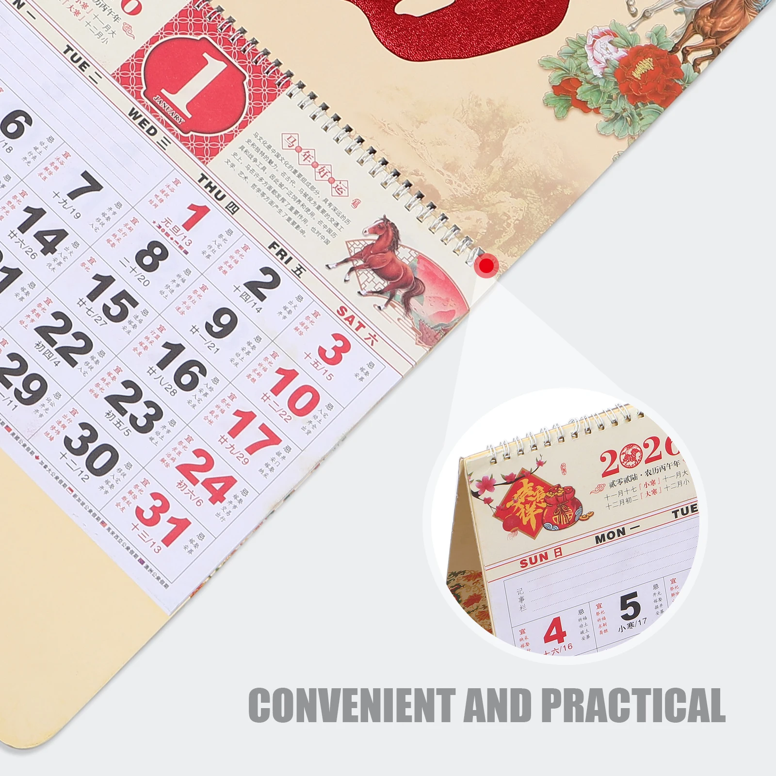 

2026 Year The Horse Wall Calendars Chinese Lunar Date Calendar Tear Off Daily Calendar Hanging Lucky Character Home Office Decor