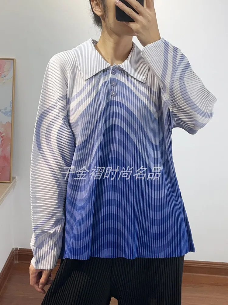 المرأة سميكة قميص بولو 2025 الخريف جديد عصري مطبوعة كبيرة الحجم فضفاضة ضئيلة طويلة الأكمام مطوية الملابس النسائية #4