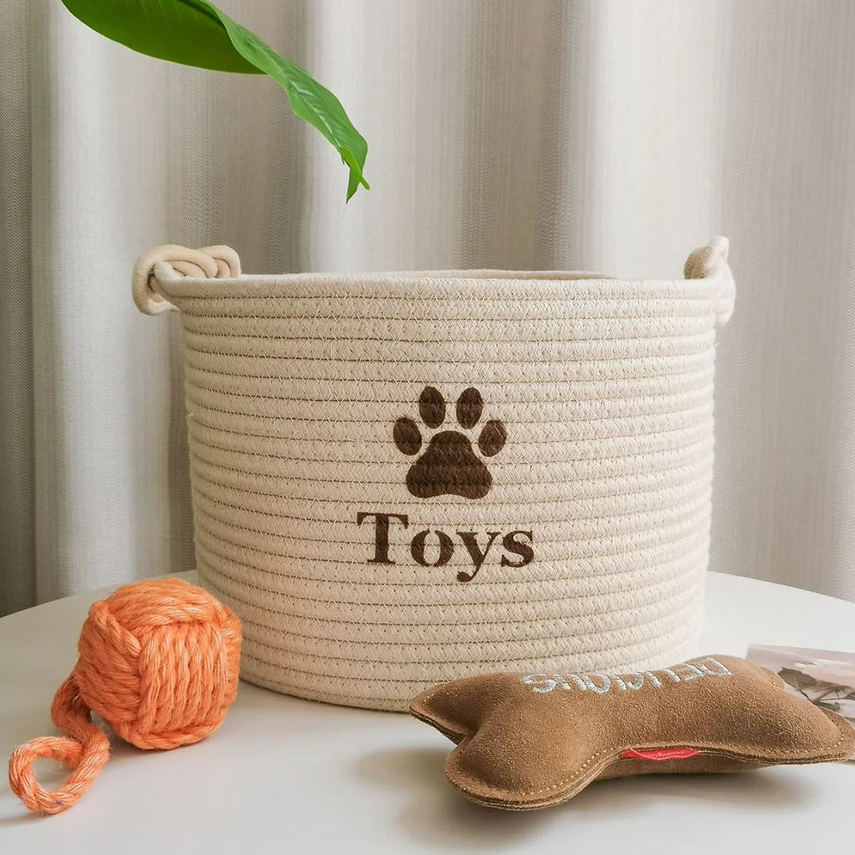 

Dog Toy Bin Pet Cat Toy Box Baskets Large Suff Storage Perfect for Collect Toys Grooming Stuff for Living Room Playroom Closet H