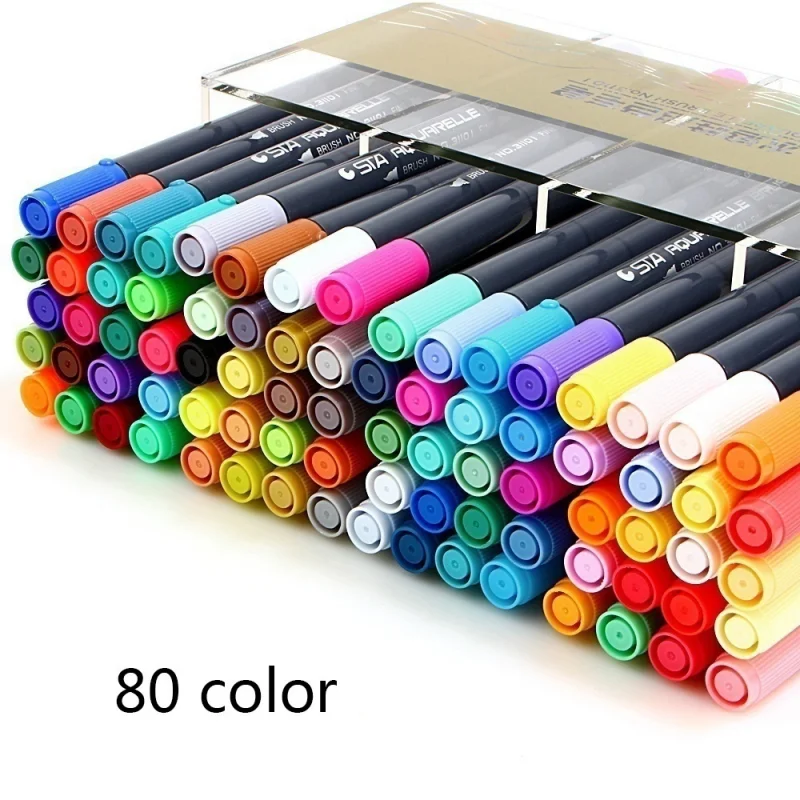 80 Colors 1Pc Dual Tip Brush Marker Pen 0.4 Fineliners Brush Highlighter Pen Suitable for Adults Children To Draw Watercolor Pen