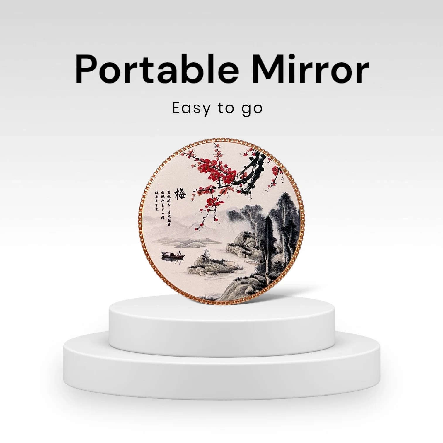 Handheld makeup mirror, durable comb set, circular fan-shaped makeup mirror, beautiful touch up mirror