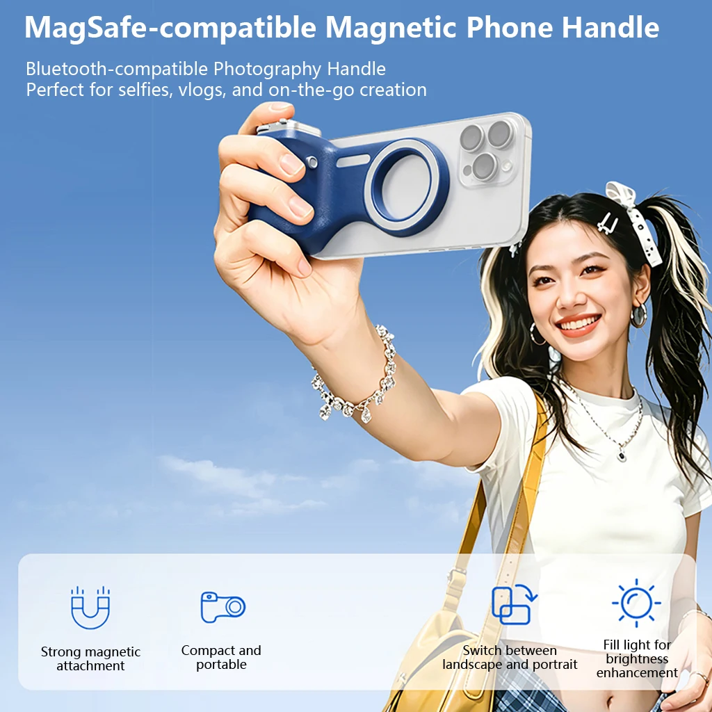 For MagSafe Magnetic Phone Shooting Grip Bluetooth-compatible Remote with 3 Color Dimmable Fill Light Horizontal Vertical Switch