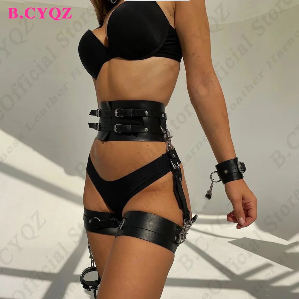 B.CYQZ Sexy Harness Thigh Garter Belt Women Pu Leather Body Bondage Harness Garter Belt Fetish Lingerie Belt Gothic Rave Outfits