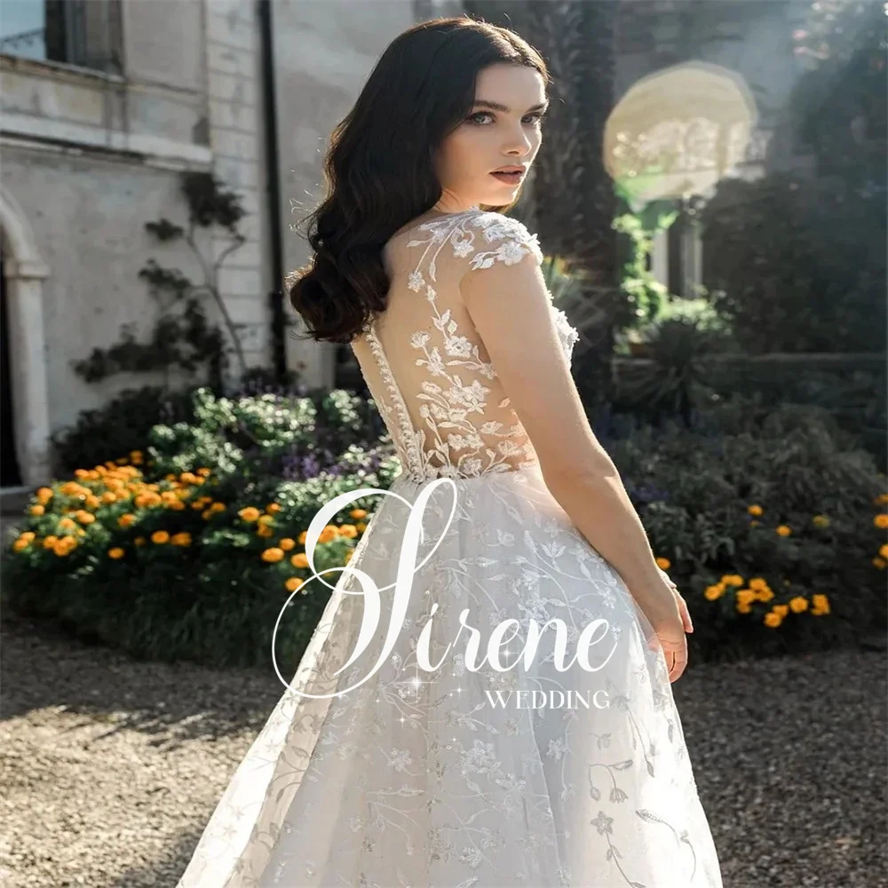 Sirene romantische Blume Brautkleider für Frauen Flügel ärmel V-Ausschnitt Brautkleider Spitze Applikationen Illusion zurück Vestidos de Novia