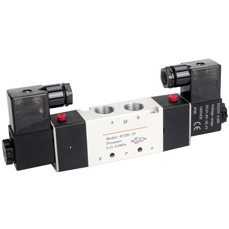 4V320-10 Pneumatic Solenoid Valve 5/2 Way Dual Coil Air Directional Valve DC12-24V AC110-220V