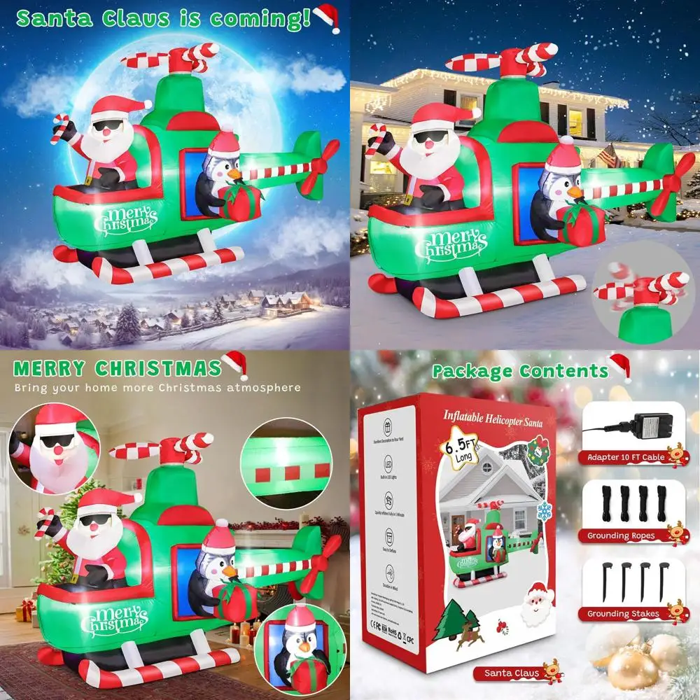

Гигантский надувной Санта-Клаус высотой 6,5 футов с вертолетом и светодиодными фонарями — уличное рождественское украшение для газона и праздничных вечеринок