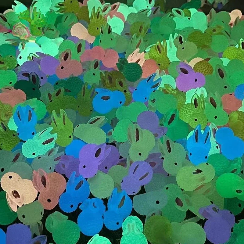 10pcs 3D New Resin Kawaii Big Rabbit Luminous Mini Figures Phone Jewelry Hair Clip Accessories Home Desk Decoration Sculptures