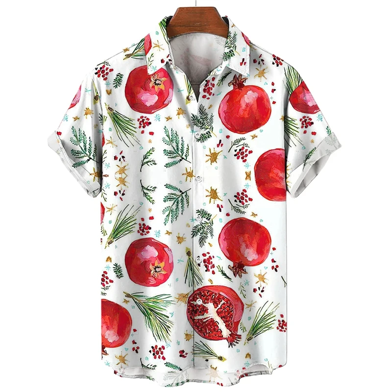 

Hawaiian Fruit Pomegranate 3D Printed Beach Shirts Funny Guava Graphic Blouses For Men Clothes Casual Boy Short Sleeve Male Tops