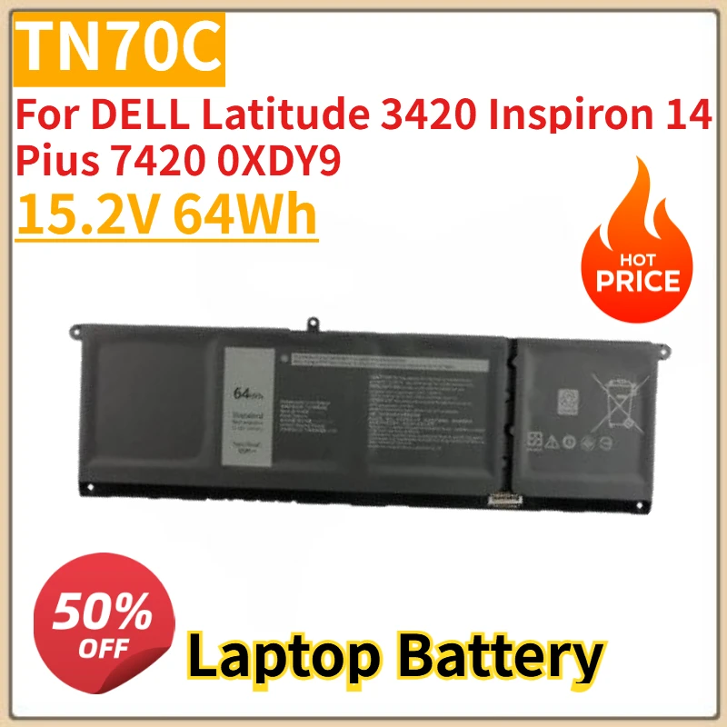 

Высококачественный новый аккумулятор для ноутбука 15,2 В 64 Втч TN70C для DELL Latitude 3420 Inspiron 14 Pius 7420 0XDY9