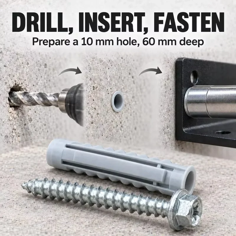 10PCS Concrete Wall Anchors with Hex Flange Screws Four Way Plastic Plugs Strong Grip Fixing Kit for Brick Masonry Mount Shelves