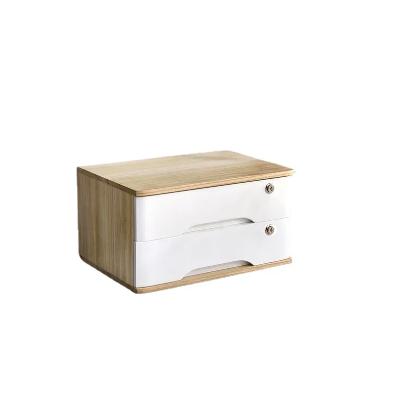 Retro Style Solid Wood Storage Box, Multi-layer Drawer Cabinet with Lock, Desktop File Organizer, Office Debris Box.