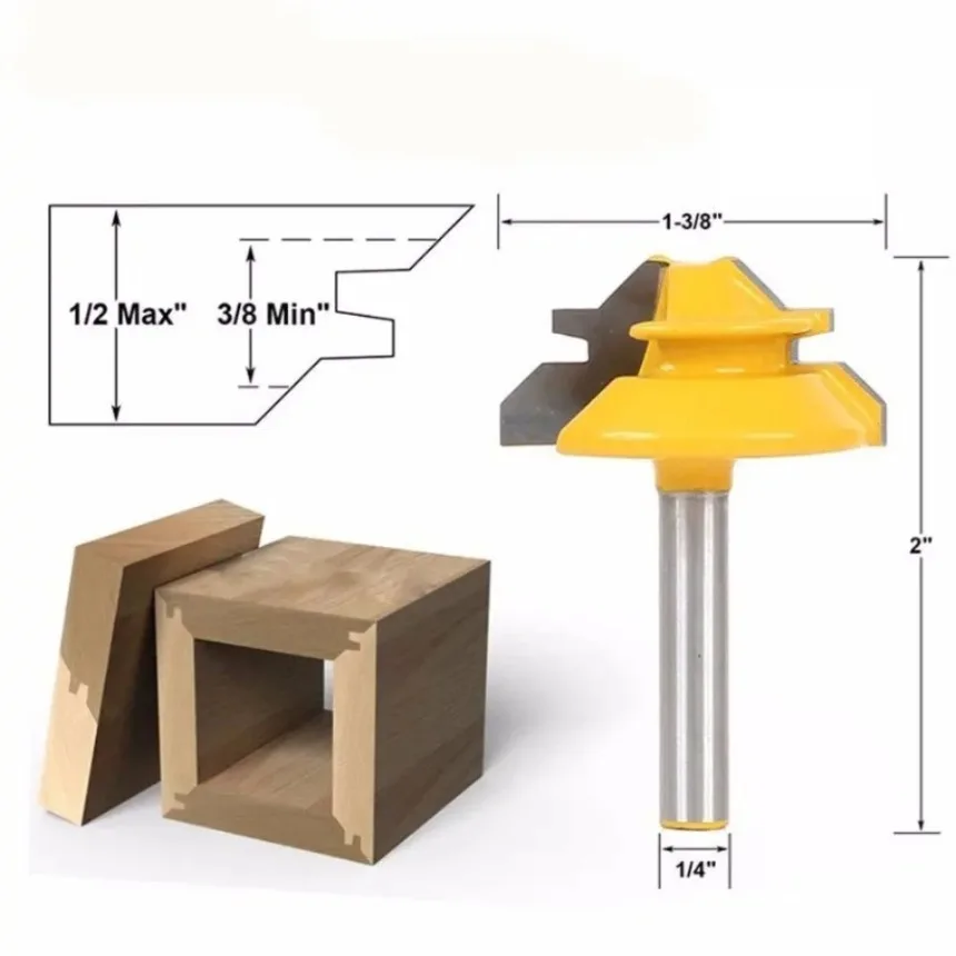 45 Degree Mortising Knife 1/4*1-3/8 Woodworking Milling Cutter Slotting Trimming Machine Cutter Head Carving Machine Gong K