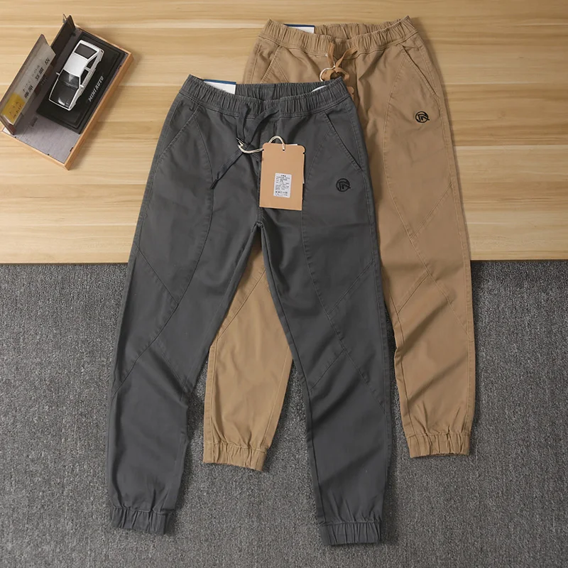 

Повседневные брюки с эластичной резинкой на талии для мужчин, хлопковые сатиновые брюки с талией, весна-лето, свободные брюки, модные городские длинные брюки