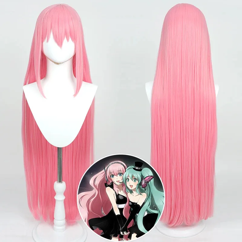 20151123 جديد Megurine Luka شعر مستعار تأثيري 100 سنتيمتر طويل الوردي مستقيم مقاومة للحرارة الشعر الاصطناعية هالوين