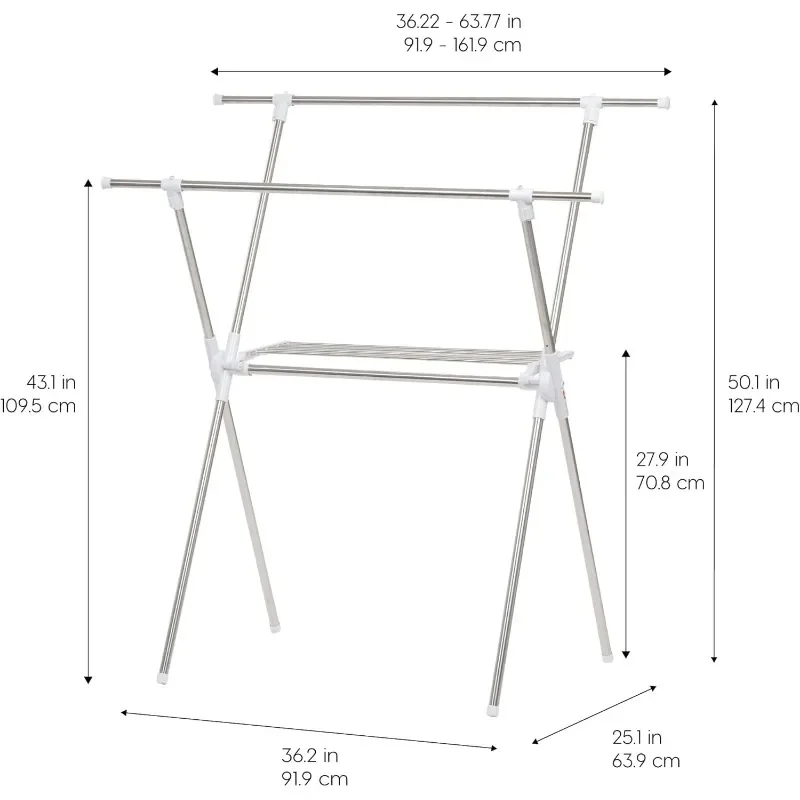 Rack de secagem dobrável com hastes extensíveis para grandes cargas de lavanderia, rack de secagem de roupas, rack de lavanderia dobrável independente