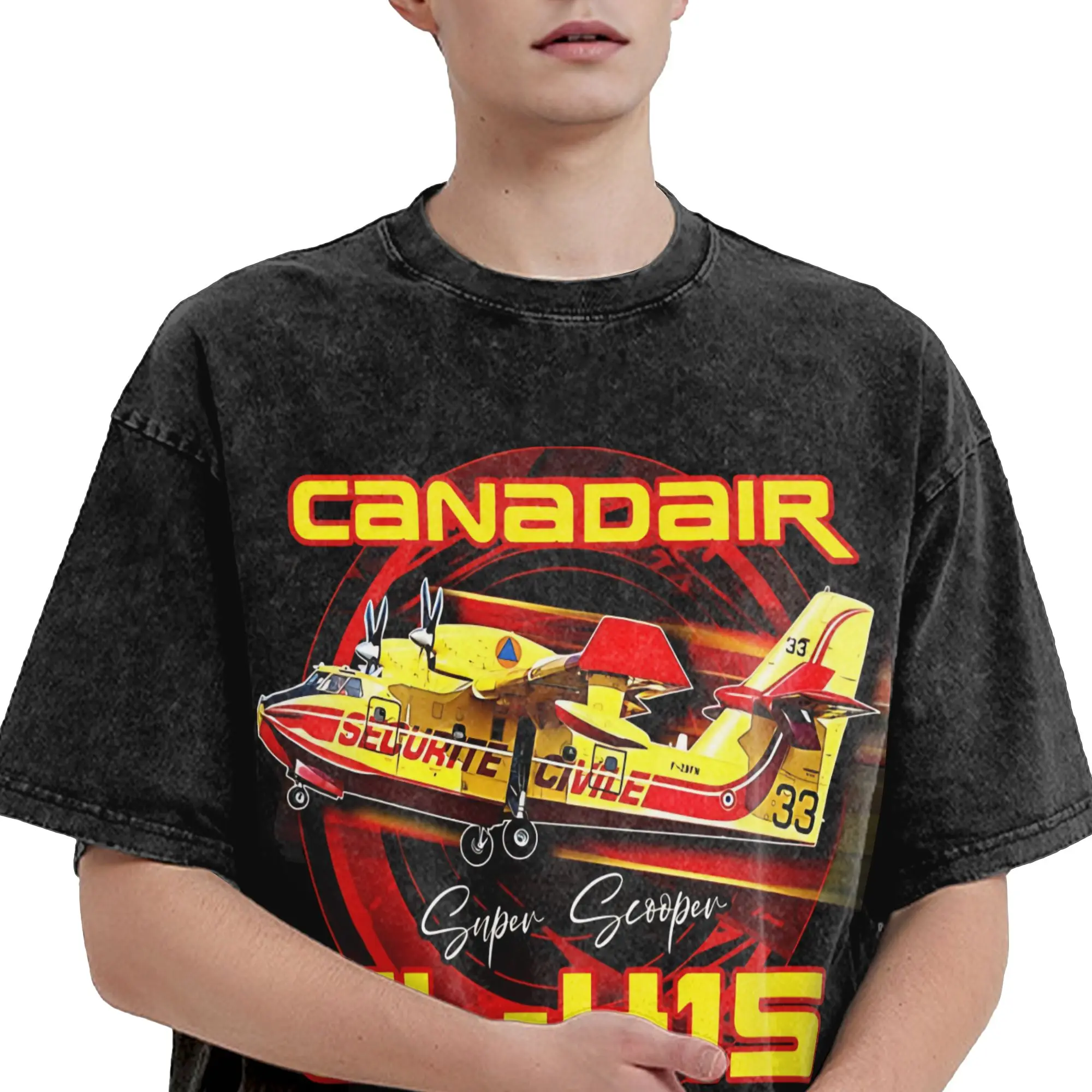 2026 Canadair cl-415 Super Scooper firebomber Aircraft  Washed Shirts Outfit Harajuku T-Shirt  Men Women Tees