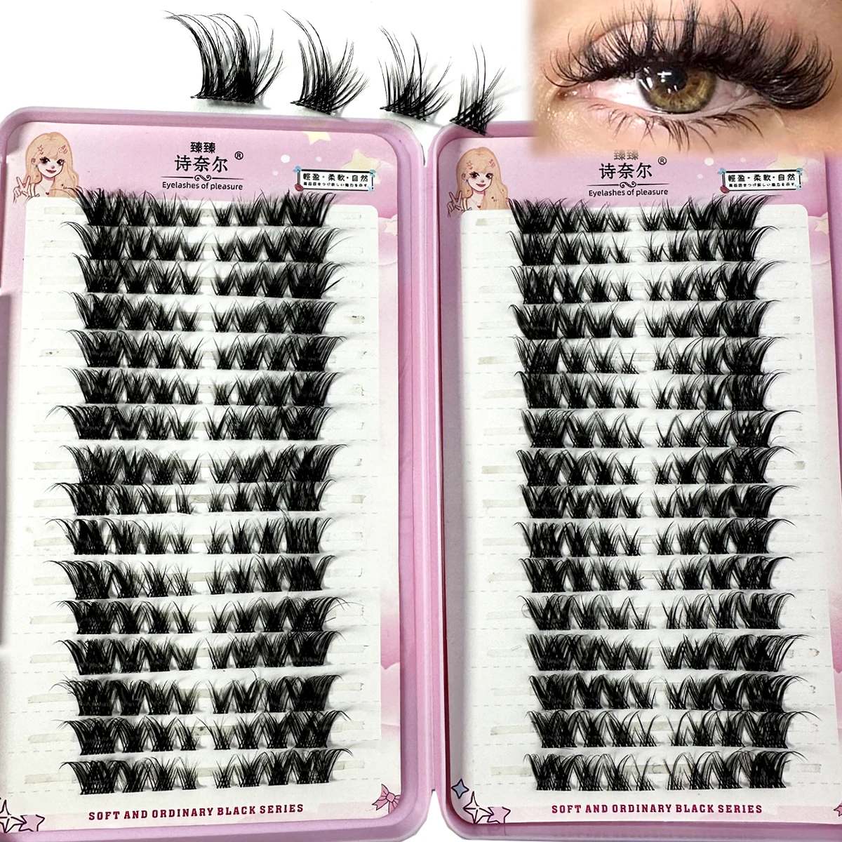 

NEW 10/32Rows Fox /Cat Eye Lashes Clear Thin Stem Lashes DIY Cluster Mixed Cross Curling Comfortable Faux Mink Eyelashes Bundles