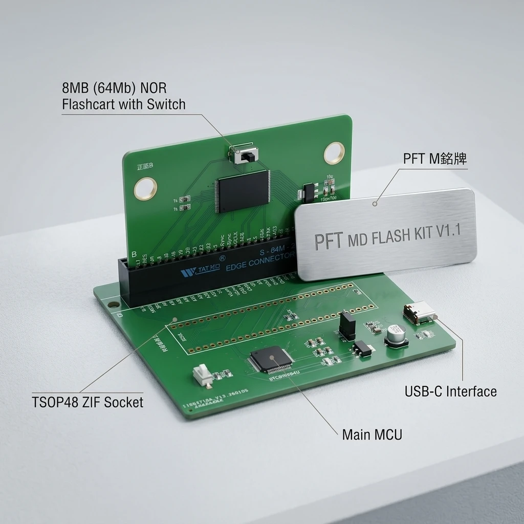 MD Mega Drive Flash Burner Kit TSOP48 NOR Programmer & 8MB Flashcart for 29 Series Flash with Switch