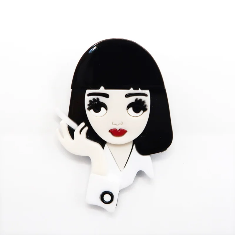 YAOLOGE New 2024 Noble Smoking Woman Acrylic Brooch Personality Original Temperament Bad Woman Portrait Design Brooch