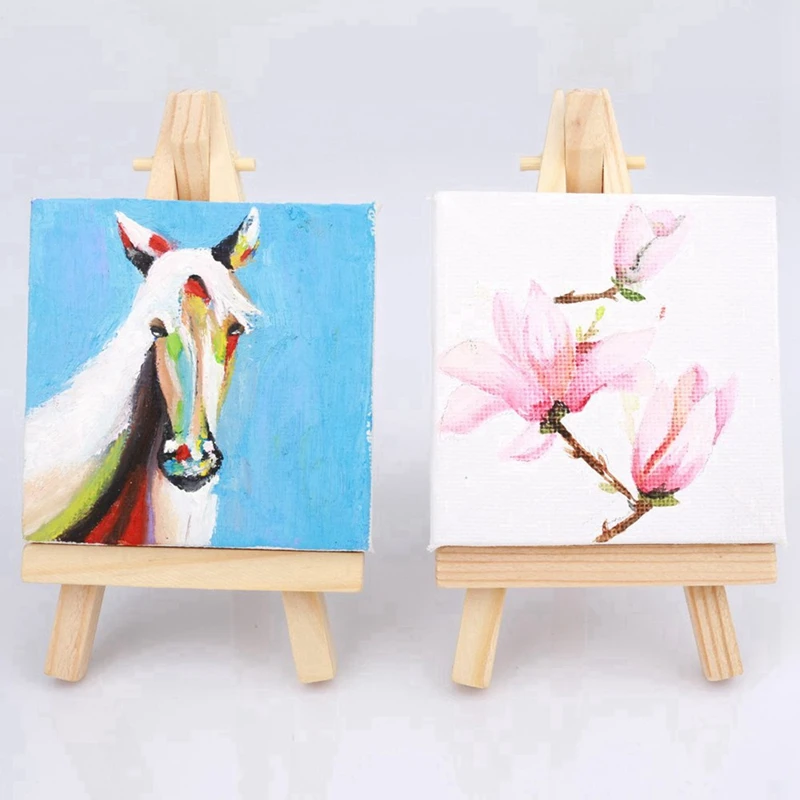 100 Sets Mini Display Easel With Canvas 8X8cm Wedding Table Numbers Painting Hobby Painting Small Table Easel Gift